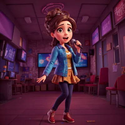 chica animada cantando en un karaoke WhatsApp