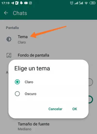 Cómo activar el modo oscuro en WhatsApp - Tema