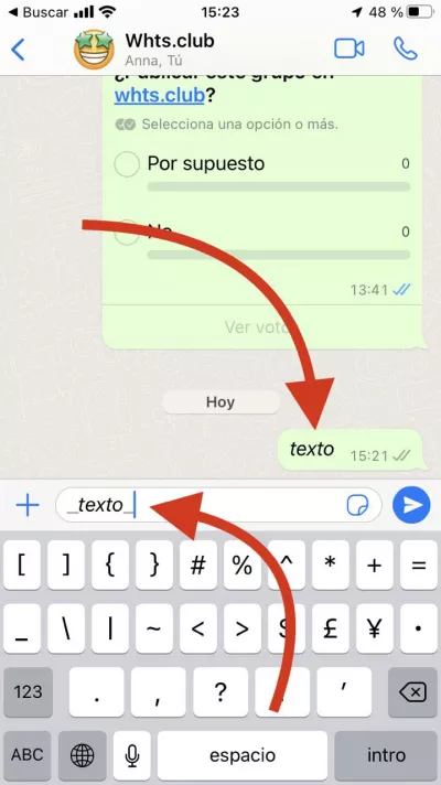 Cómo cambiar la fuente del texto en WhatsApp Cursiva