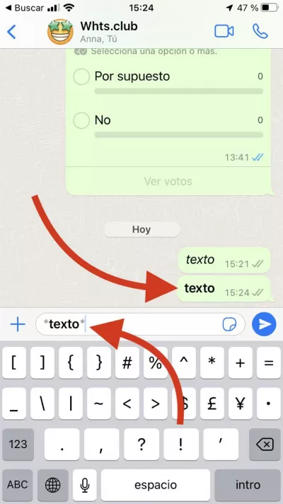 Cómo cambiar la fuente del texto en WhatsApp Negrita